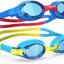 K20 Swimming Goggles for Kids Girls Boys Age 3-10 Years Old, Anti-fog 100% UV Protection with Travel Bag (Pack of 2, Blue Yellow & Blue Red)