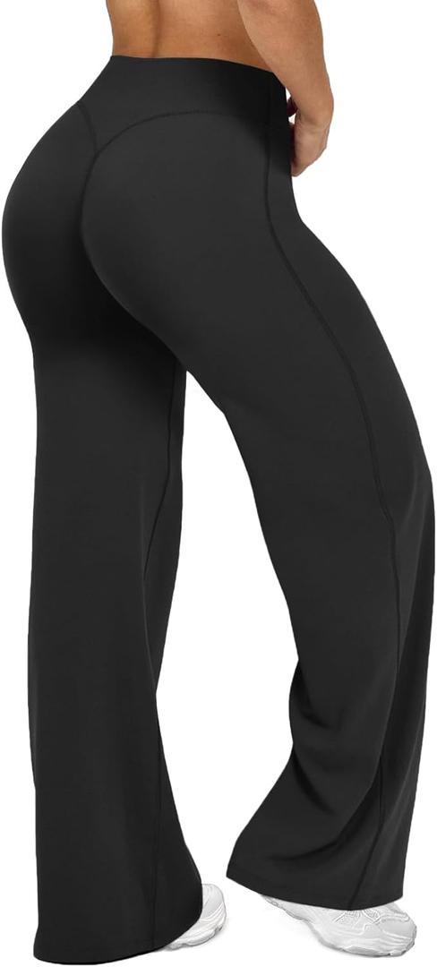 JGS1996 Wide Leg Yoga Pants Bottoms Straight Leg Leggings for Women High Waist Stretch Booty Casual Gym Workout Sweatpants (Medium, Black)