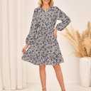GRACE KARIN Spring Dresses for Women 2026,Casual Long Sleeve Mini Dress, Floral Wedding Guest Dress with Pockets (M)