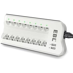 EBL Rechargeable Batteries with Charger, 1.2V NiMH AA Batteries 2800mAh 4Counts & AAA Batteries 1100mAh 4Counts with 8-Bay Smart Battery Charger