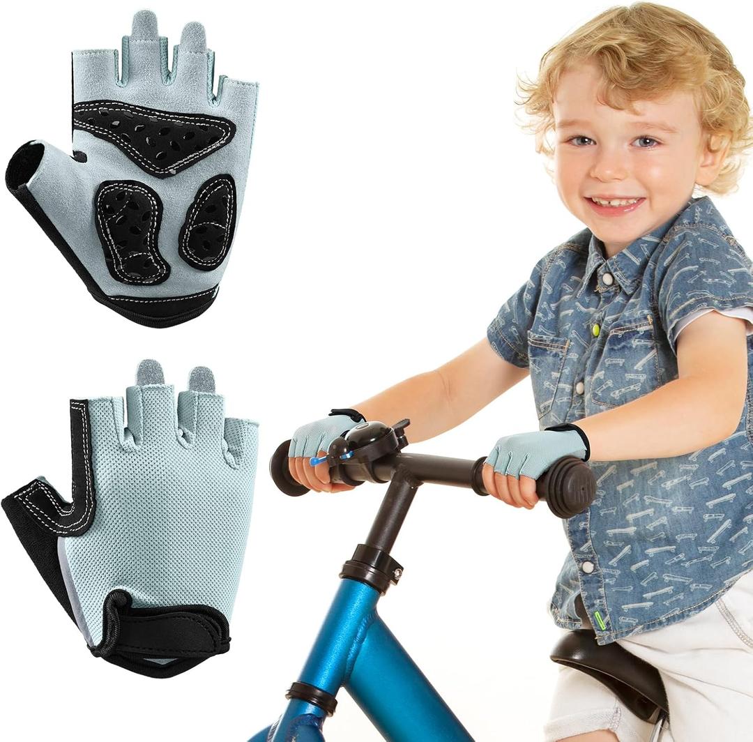 2 x Braventure Kids Bike Gloves for Age 4-13: Half Finger Fingerless Workout Gloves Non-Slip Gel for Bike Motorcycle