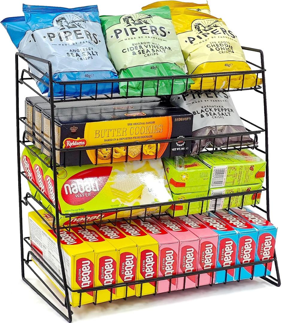 Candy Display Rack Countertop, Upgraded Metal Snack Rack Display Stand, Snack Organizer for Countertop, Candy Stand Chip Rack Holder, Retail Display Shelf for Store Concession, Kitchen