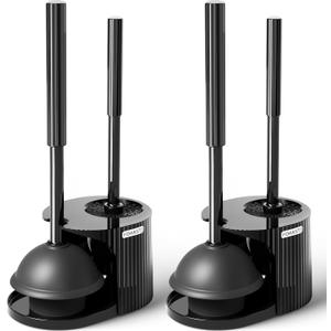 2Pack 2 in 1 Toilet Brush and Plunger Set, Extended Handle Plunger,Toilet Bowl Brush Plunger Set,Bathroom Cleaning Tools,Toilet Brush Plunger Combo,Cleaning SuppliesBright Black(19.9inch)