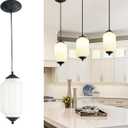 Vintage Milk Glass Pendant Lights Kitchen, Brass Color Glass Ceiling Light Fixture, Retro Industrial Pendant Lighting for Dining Room, Kitchen, Bedroom, Entryway, Hallway (White, 5.5in)