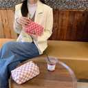 Checkered Makeup Bag,Travel Makeup Bag Toiletry Bag Cute Makeup Brushes Bag Cosmetic Bags for Women Zipper Preppy Makeup Bags for Purse Large Travel Cosmetic Bag (Girls Pink)