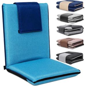 FASTMOMENT Floor Chair with Back Support 14-Position Adjustable Floor Chair Portable Ground Seating for Adults Foldable Meditation Seat with Japanese KOYO Bearings & Washable Linen Cover (Bright Blue)