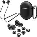 AHBTEYM Memory Foam Ear Tips for Pixel Buds Pro Silicone Case Cover with Keychain,Anti-Lost Strap,Anti-Slip Foam Tips for Pixel Buds Pro 3 Pairs S/M/L (Black Case+Black Strap+Black Eartip)