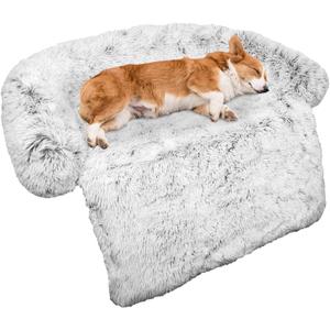 Calming Dog Bed Fluffy Plush Dog Mat for Furniture Protector with Removable Washable Cover for Large Medium Small Dogs and Cats (Medium, Light Grey)
