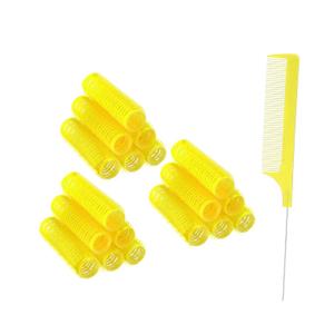 ZMD 18Pcs Self Grip Small Hair Curlers, Plastic Heatless Salon Dressing Rollers DIY Curly Hair Accessories for Women Girls Short Medium Hair (0.8 x 2.4 Inch) (Yellow)