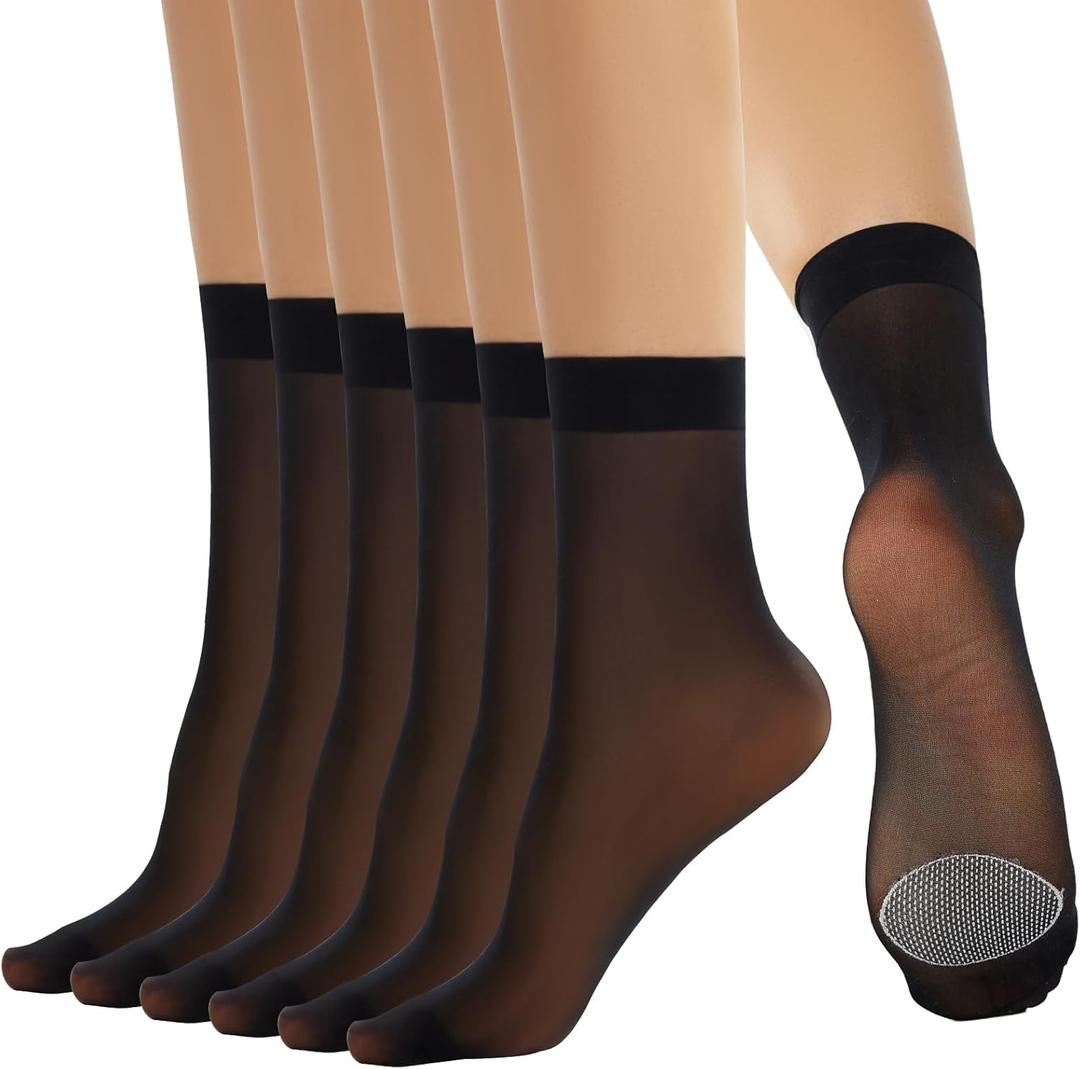 Yilanmy 12 Pairs Sheer Socks Ankle High Run Resistant 20D Thin Nylon Socks for Women (Black)