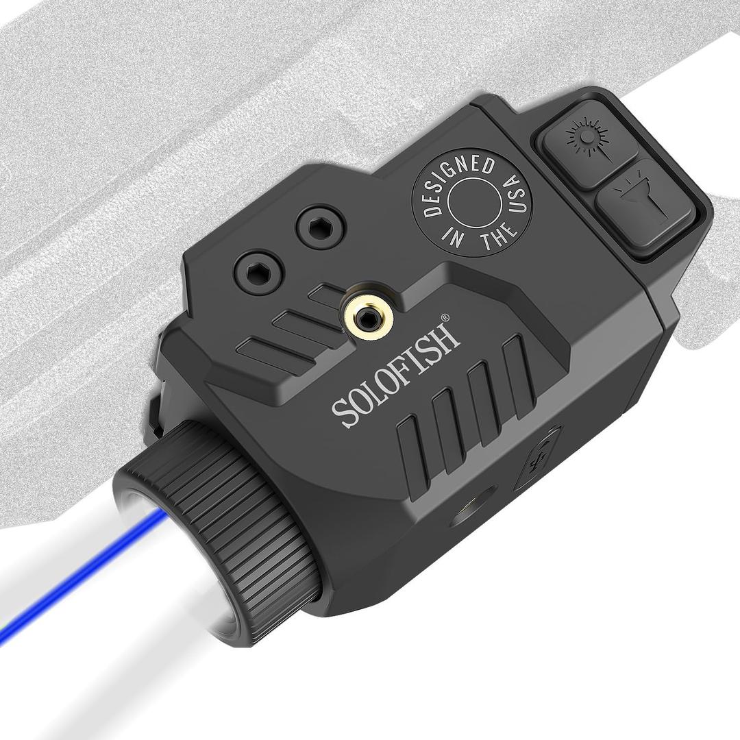 Solofish 800lm Adjustable Pistol Light Laser Combo Fits for Full Rail, Shockproof Blue Laser Sight and Gun Light with Strobe Function, Rechargeable (Laser Output is <5mW, Class IIIA)