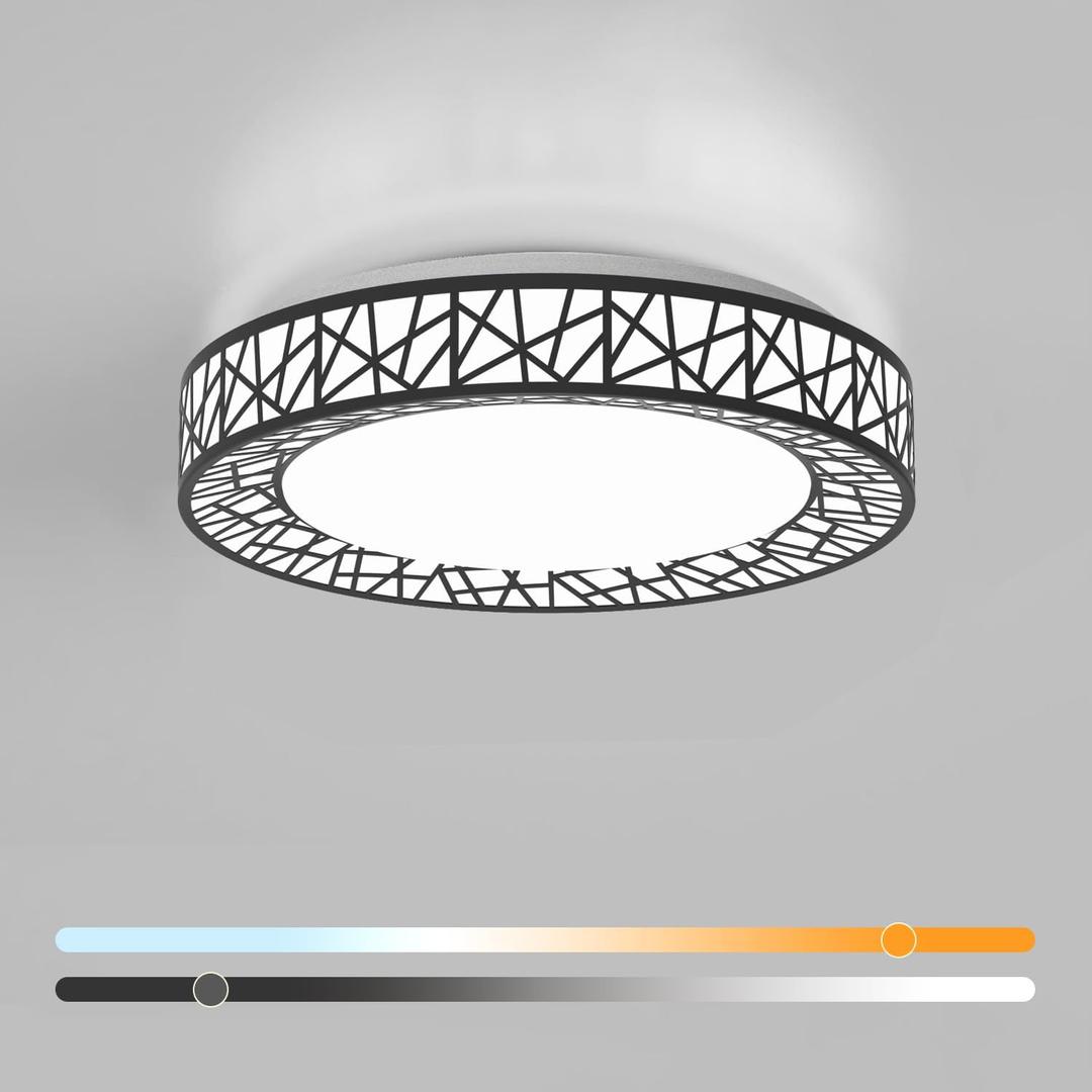 14 Inch Flush Mount Ceiling Light, Modern Black LED Ceiling Light Fixture, 24W 2400LM 2700-6500K Adjustable, Dimmable Ceiling Lights for Bedroom, Kitchen, Hallway, Bathroom, ETL Listed