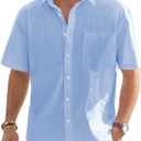 J.VER Men's Cotton Linen Short Sleeve Shirts Casual Lightweight Button Down Shirts Vacation Beach Summer Tops with Pocket (Large)