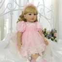 iCradle Cute 24 inch 60 CM Reborn Baby Dolls Long Hair Doll Soft Vinyl Princess Baby Girl Real Life Baby Toddler Doll Toy for Ages 3+ (Pink Dress)