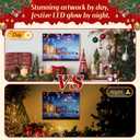 Synovana Christmas LED Lighted Canvas Wall Art 16" x 12" Light Up Xmas Holiday Pictures Decoration Wall Art Prints for Living Dining Room Decor - Merry Christmas and Happy New Year