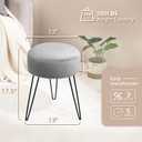 LUE BONA Vanity Stool, Gray Vanity Stools for Makeup Room, Round Ottoman Foot Stool, Velvet Footrest Vanity Chair for Bathroom Vanity, Bedroom, Living Room, Entryway, Offices, 300lbs
