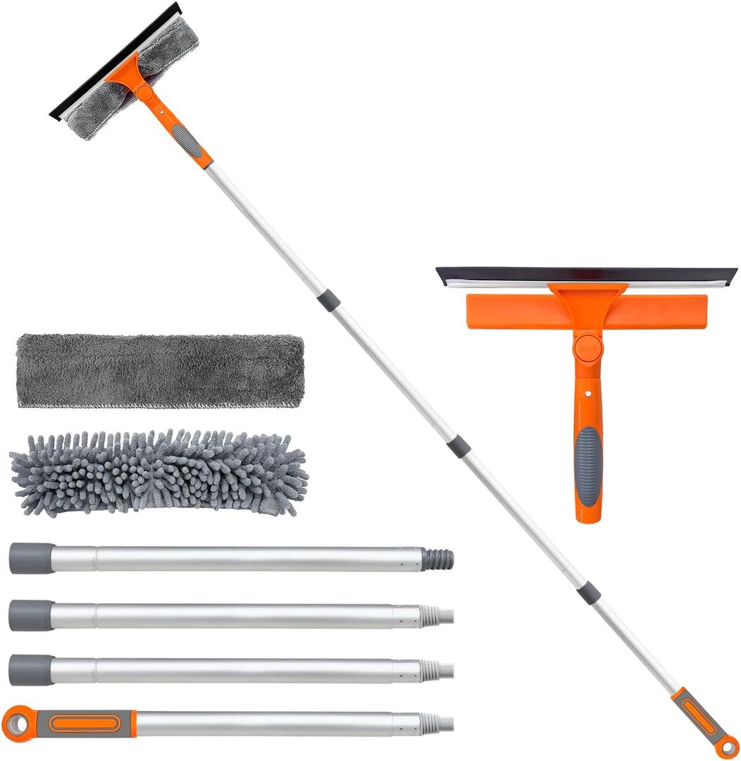 Professional Window Squeegee Cleaner, 2 in 1 Shower Squeegee with Extension Pole, 65Telescopic Window Washing Equipment with 180Adjustable Head, Glass Cleaning Tools for Outdoor High Window
