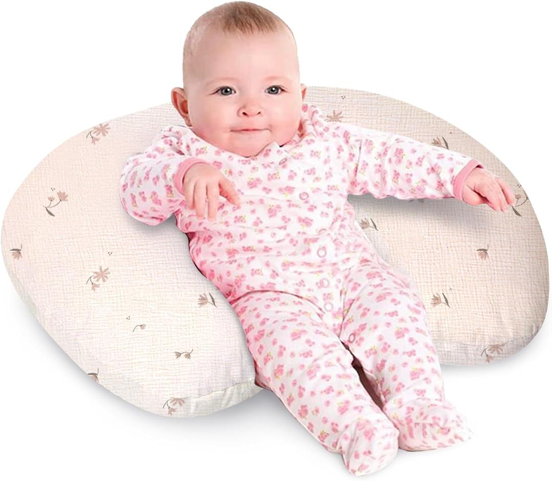 Little Grape Land Nursing Pillow, Soft 100% Cotton Breastfeeding Pillow with Breathable Muslin Cotton Removable Cover, Fog Flower Breast Feeding Pillows for Babies 0-12 Months with Protective Zipper (Original Model)