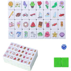 GRACIAS 4 Players Mahjong Block Set for Adult, 128 Green Tiles(1.18) with 4 Different Patterns, Portable Mahjong Set with A Carry Bag & English Instruction, Mahjong Tile Game