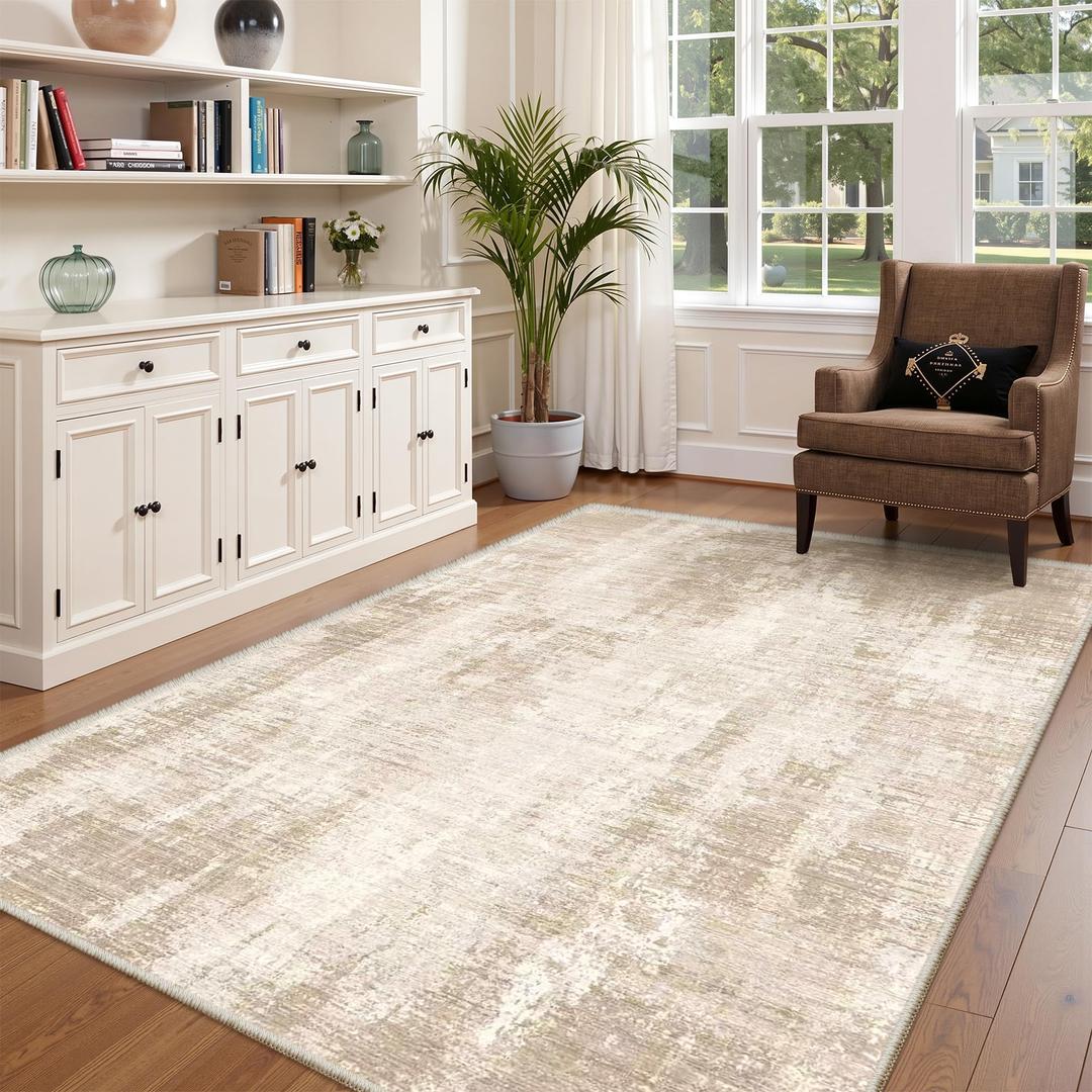 Valenrug 6x9 Area Rugs Non Slip, Large Washable Rugs for Living Room, Beige