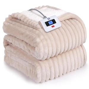 Sealy Electric Blanket Full Size, Soft Ribbed Flannel to Sherpa Reversible Heated Blanket with 10 Heat Settings & 1-12 Hours Auto-Off Overheat Protection, Machine Washable, 72"x84" Beige