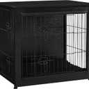 DWANTON Dog Crate Furniture with Cushion, Wooden Kennel Table with Double Doors, Indoor Dog House, Small/Medium/Large Size, 27.2" L, Black