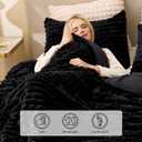 EXQ Home Fluffy Comforter Set King Size - Super Soft Faux Fur 3D Grid Jacquard Comforter 3 Pieces, Black Fleece Bedding Set,Winter Warm Bed Set,1 Comforter with 2 Pillowcases