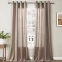 Nanspring Khaki Linen Curtains 96 Inches Long for Living Room 2 Panel Set Grommet Top Light Filtering Semi Sheer Window Curtain Boho Farmhouse Rustic Decor Drapes for Bedroom Dining Room 52x96