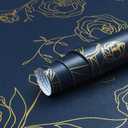 Safiyya 196"x17.3" Peel and Stick Wallpaper Gold and Blue Contact Paper Floral Wallpaper Self Adhesive Removable Wall Paper for Bedroom Covering Vinyl Rolls