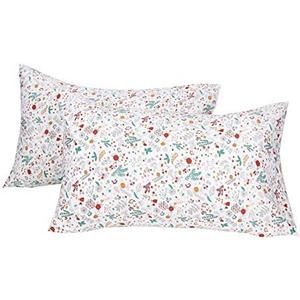 Floral Pillow Cases Standard Size, 100% Cotton White Pillow Covers with Envelope Closure, 20x30 Inches