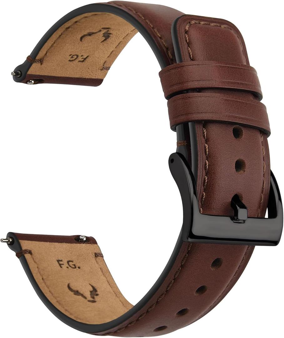 Fullmosa Leather Watch Bands for Men, 18mm 19mm 20mm 22mm 24mm Quick Release Watch Bands Strap - Burnished Band Vintage Wristband with Stainless Steel Metal Clasp (Dark Brown+Smoky grey hardware)