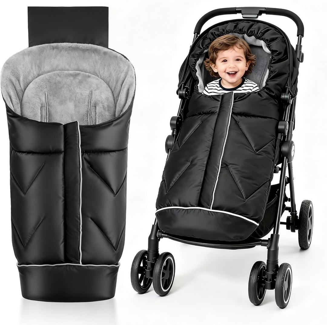 Universal Stroller Blanket & Stroller Footmuff,Water-Repellent Bunting Bag for Babies,Toddlers and Kids,Zipper Footmuff for Stroller,Stroller Winter Cover Warm Baby Sleeping Bag (Black)