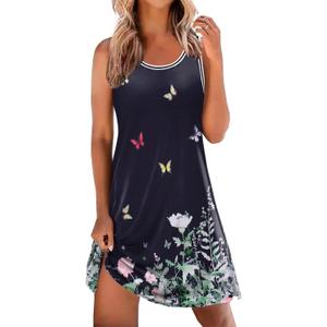 Ekouaer Tank Nightgowns for Women Sleeveless Sleep Dress Crew Neck Sleep Shirt Comfy Pajama Dress (Black, S)