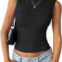 EasyGala Womens Cotton Ribbed Tank Tops Sleeveless Mock High Neck Top Fitted Basic Summer Cami Shirts Y2K Outfits 2025, S