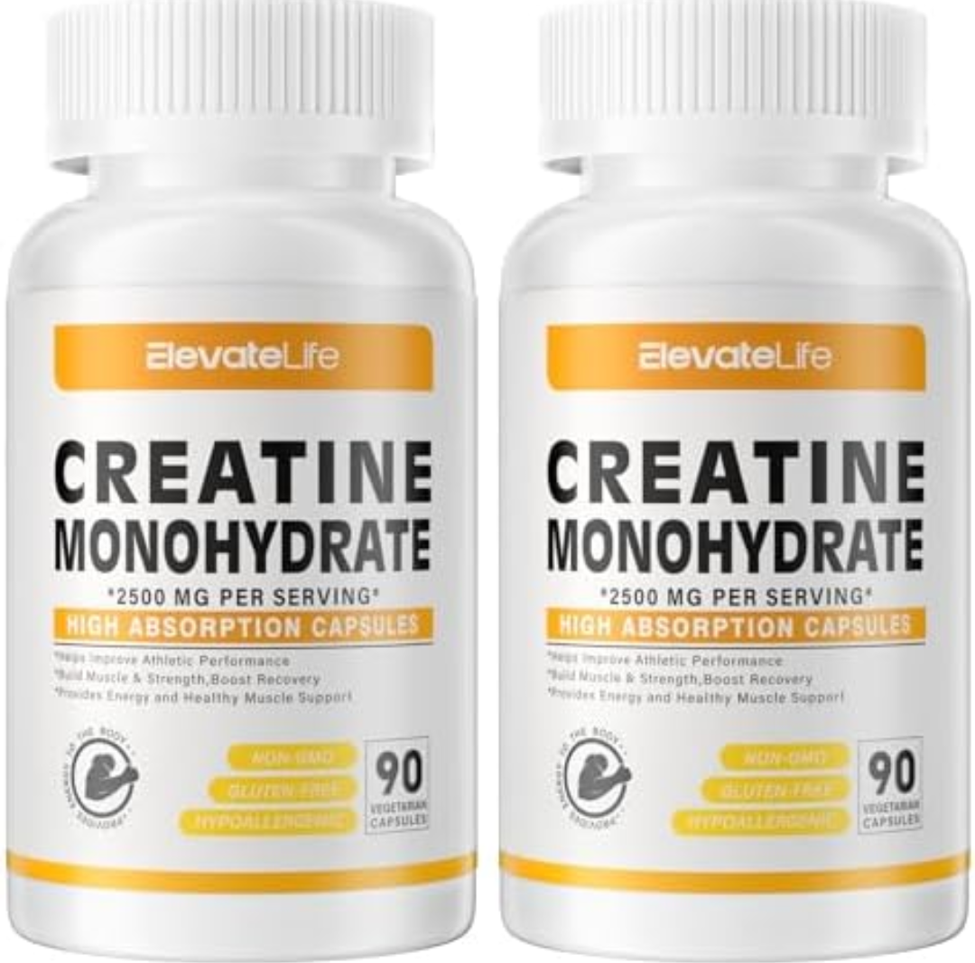 ElevateLife Creatine Monohydrate 2500mg, 90 Capsules - Gluten Free, Non-GMO1 Pack (BBD: 07/2026)