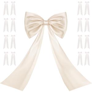 Large Pink Bow for Coquette Room Decor, 16 Pcs 3x13 in+1Pcs 47x24 in Big Satin Ribbon Ties for Birthday Party Wedding Background Bridal Shower Baby Shower Room Wall Decorations (Cream)