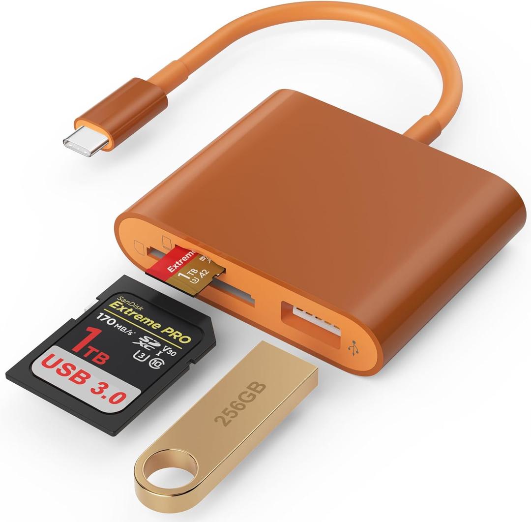 SD Card Reader, USB 3.0 Type C High Speed to SD/TF Card Adapter for iPhone 17/16/15 Pro Max Memory Card Reader with SD MicroSD USB 3 Port for Mac/iPad/MacBook Pro/Air Android Phone Tablet (TerraCotta)