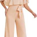 Allegra K Ruffle Sleeve Jumpsuit for Women's Dressy Casual Tie Waist Wide Leg Pants One Piece Outfits (X-Large, Apricot)