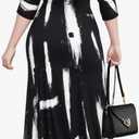 Maxi Dresses for Women Plus Size Printed 3/4 Sleeve Long Dress with Belt