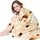 LetsFunny Burrito Tortilla Throw Blanket, Double Sided Burritos Taco Tortilla Wrap Blankets, Funny Realistic Flannel Food Round Blankets, Funny Gifts for Kids Newborn Toddler Dog Cat Baby Shower 47in (Gray Yellow)