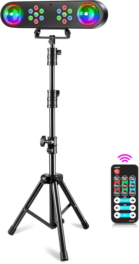 DJ Lights with Stand, 4in1 Rotating Colorful Disco Ball Party Light DJ Disco Lights Set DMX & Sound Activated Control Strobe LED Par Light Professional for Parties Bar Wedding Christmas (Black 1PC)