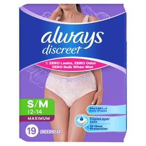Always Discreet Maximum Protection Underwear, S/M, 19 Count