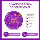 50 Pcs Purple and Gold Paper Plates,9 inch Halloween Paper Plates Disposable Happy Birthday Dessert Cake Plate Party Supplies for Halloween Fall Thanksgiving Birthday Wedding Party Decorations