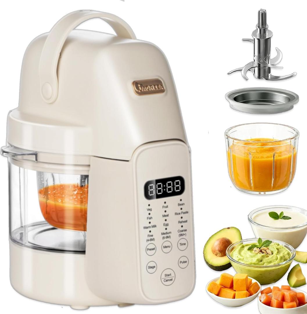Baby Food Make 10 OZ Baby Food Puree Maker, Steamer Puree Blender with Three Age Groups, Auto Cooking & Grinding, 24-Hour Appointment/Self Cleans/Touch Screen Control, Manual Mode