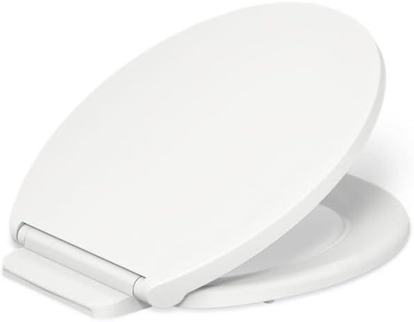 KOHLER K-27332-0 Glissade ReadyLatch Quiet Close Round Toilet Seat, White, Grip-Tight Hardware, Quiet Close Lid Prevents Slamming