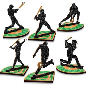 DoubleFill 6 Pcs Baseball Table Centerpiece Decorations Wooden Baseball Player Silhouette Centerpieces Wooden Sports Game Sign for Fans Club Sports Table Toppers Theme Birthday Party Decorations