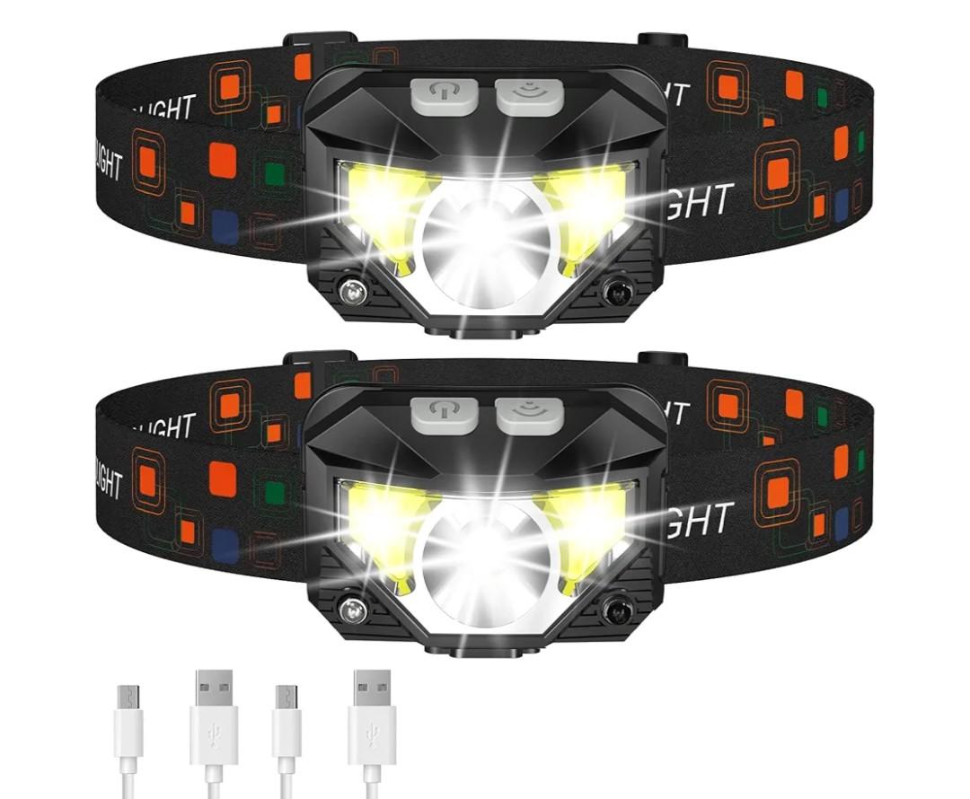 LHKNL Headlamp Flashlight, Lumen Ultra-Light Bright LED Rechargeable Headlight with White Red Light, 2-Pack Waterproof Motion Sensor Head Lamp,8 Modes for Outdoor Camping Running Hiking Fishing