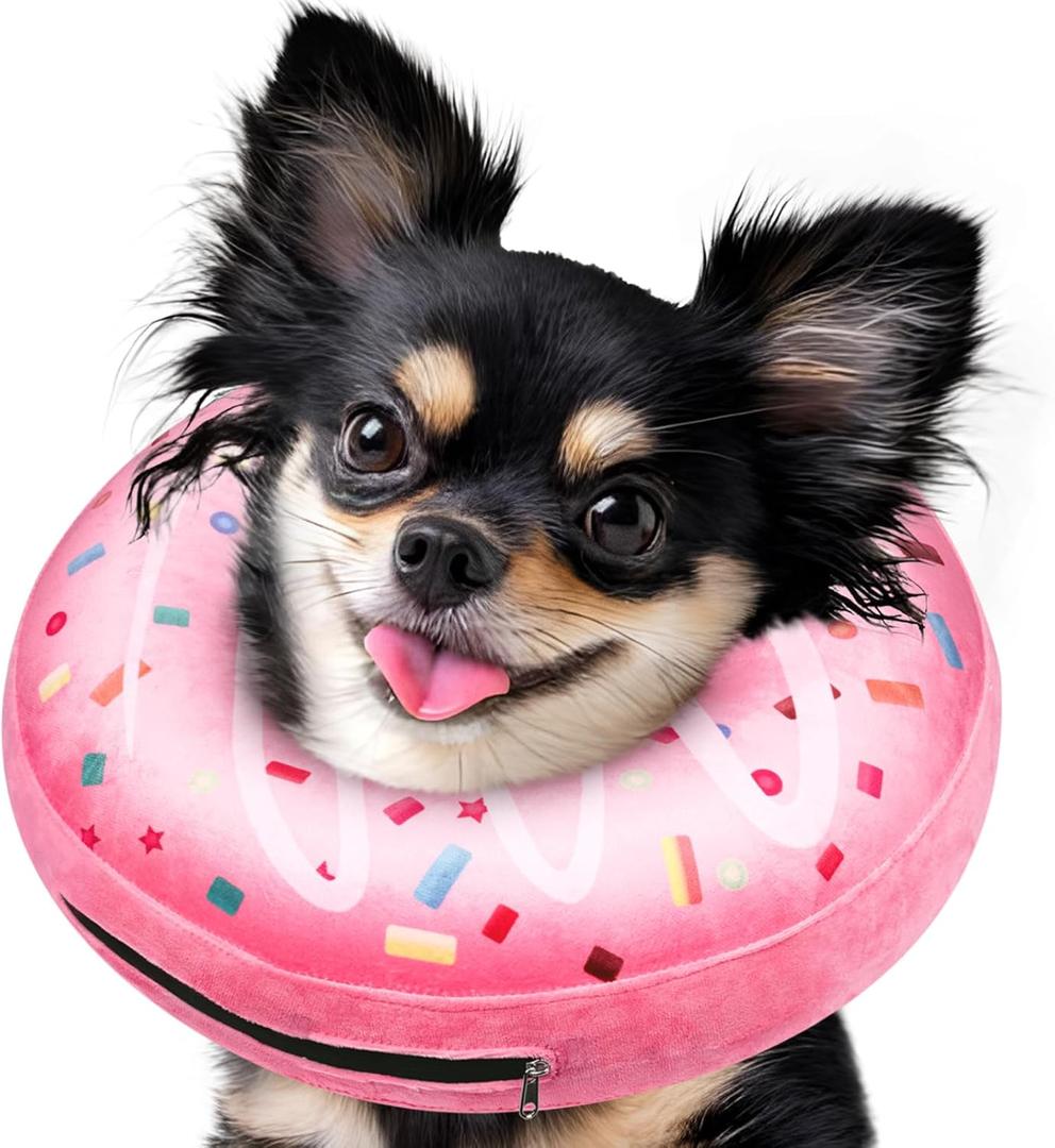 Inflatable Dog Pillow Cone Collar After Surgery, Donut Soft Neck Cone for Chihuahua Pomeranian Small Dogs, etc, Recovery E Collar to Stop Licking Pink