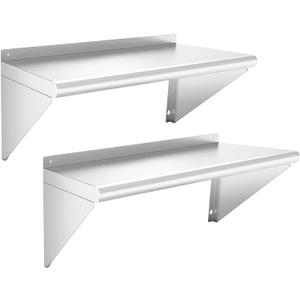 Stainless Steel Shelf 12" x 24" - 2 Pack 250 lb Wall Mounted Commercial Stainless Steel Shelves Metal Shelving for Restaurant, Bar, Utility Room, Kitchen and Garage (2 Piece Set)