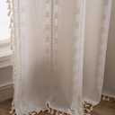 Deeprove Cream White Boho Curtain 63 inches Length for Living Room Bedroom Nursery, Aztec Chic Bohemian 63 inches Long Diamond Stripe Embroidery Privacy Window Fringe Decor W52 x L63, 1 Panel